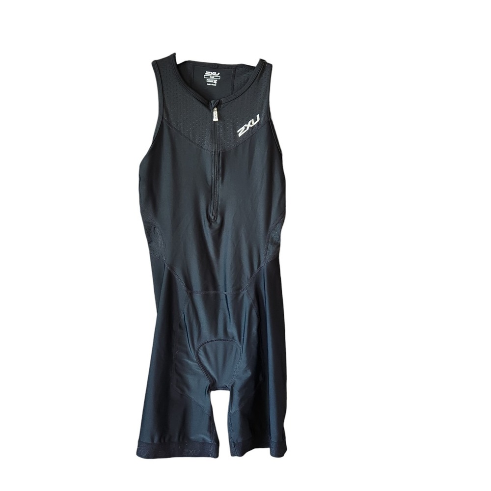 2XU Aero Front Zip Sleeveless Trisuit Womens Small Black Triathlon Suit Padded